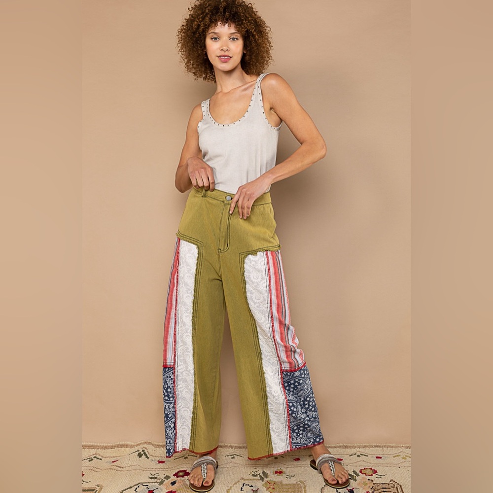 #168 POL CLOSEOUT FIRM 🌸New! Pol Gorgeous Wide Leg patch-Work Pants - Picture 4 of 4